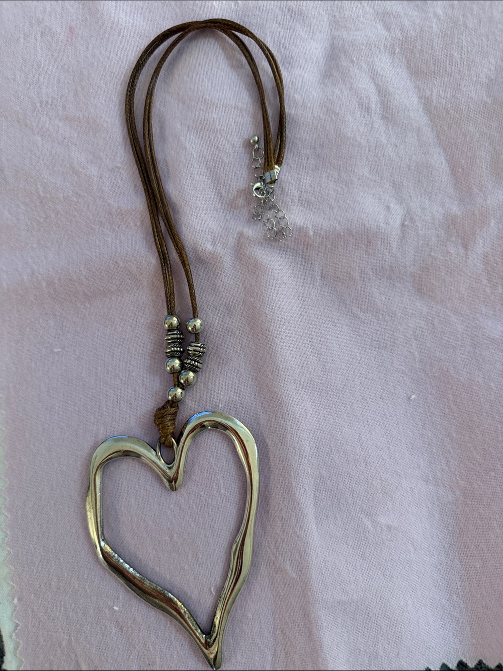 Brown Cord Necklace with Silver TONE Heart Pendant - Women's Jewelry - Picture 2 of 8